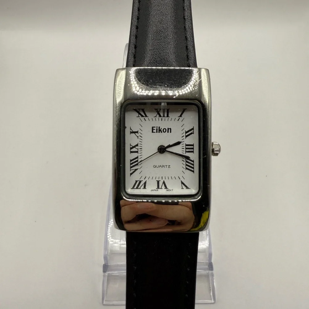 Eikon Women's Watch Black Band Silver Rectangle Bezel (New Battery)